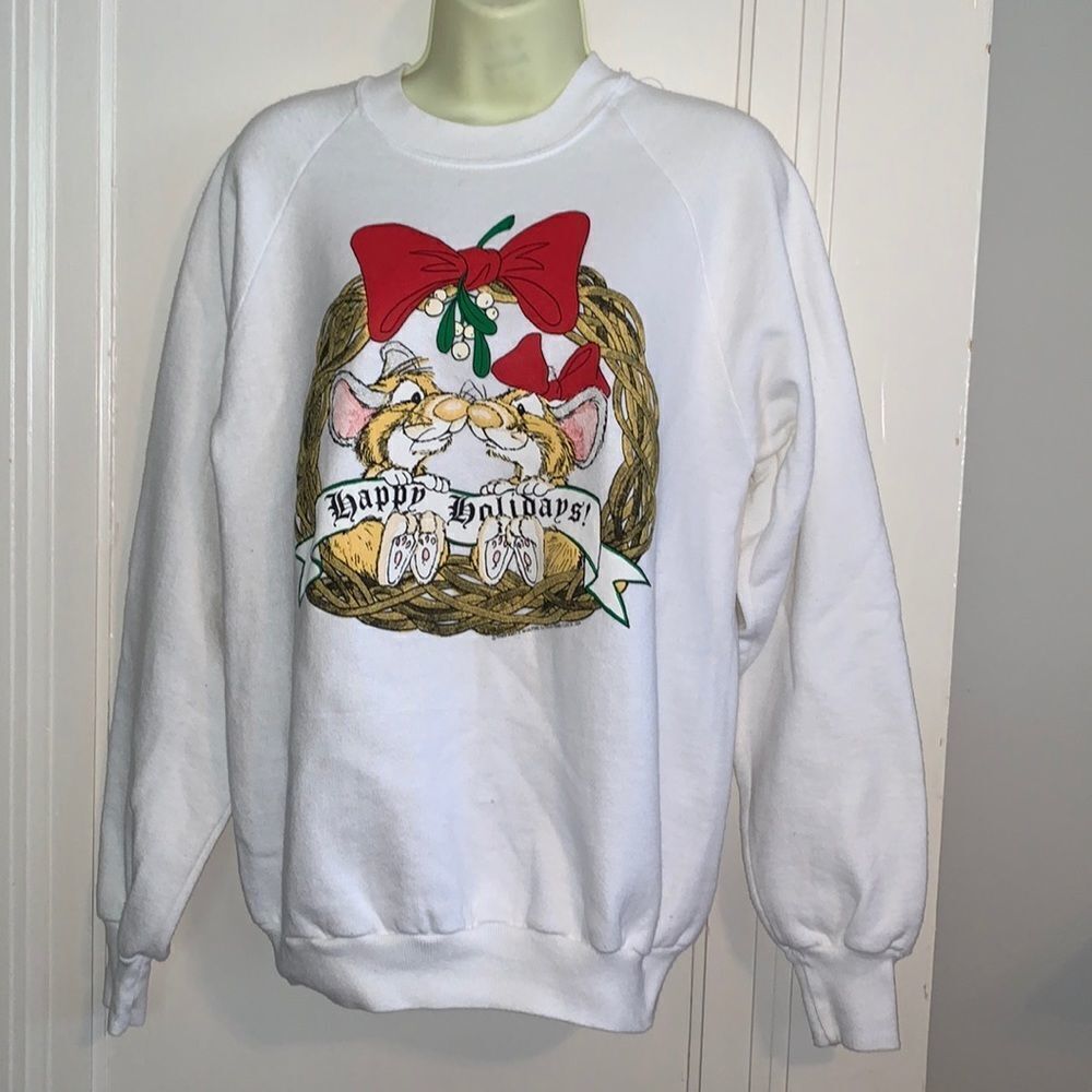 Vtg 80s white Happy Holidays sweatshirt